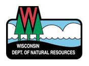 Wisconsin Department of Natural Resources logo showing illustrated evergreen trees in front of a cloudy sky.
