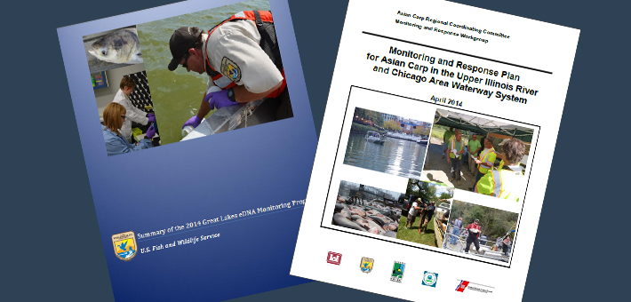 Covers of the 2014 Monitoring and Response Plan and Summary of Great Lakes eDNA Monitoring Program.
Photo by ACRCC.